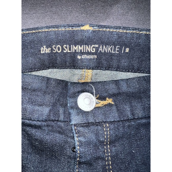 Chico's So Slimming Ankle Jeans Dark Wash Sz L (2) 12 Cuffed Hem Casual Comfort - Picture 8 of 10